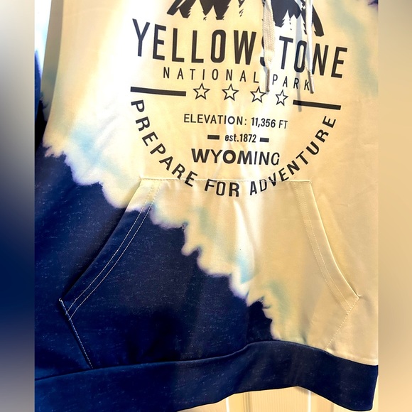 Blue and white tie dye Yellowstone hoodie - Picture 5 of 9
